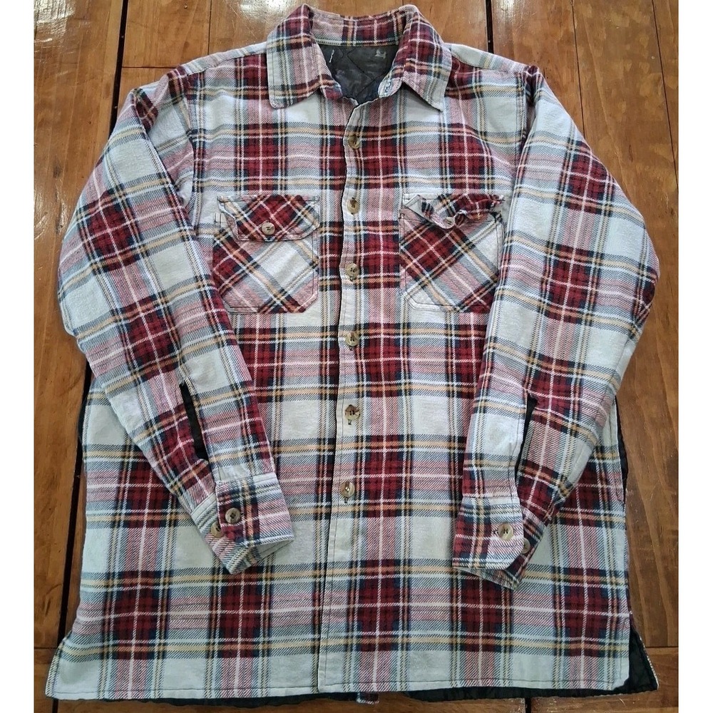 Vintage Big Mac Flannel Shirt L White Red Plaid Heavy USA Penney's Shacket 70s